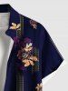 Chemise hawaïenne grande taille à imprimé floral et feuilles ombré avec poches boutonnées pour homme - Noir S