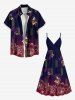 Plus Size Flower Leaf Ombre Print Hawaii Surplice A Line Cami Dress -  