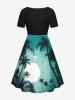 Plus Size Coconut Tree Sea Moon Print Hawaii Ombre Cinched A Line Dress -  