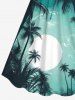 Plus Size Coconut Tree Sea Moon Print Hawaii Ombre Cinched A Line Dress -  