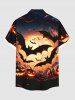 Plus Size Pumpkin Lantern Bat Glitter Moon Print Halloween Button Pocket Shirt For Men -  