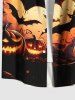 Plus Size Pumpkin Lantern Bat Glitter Moon Print Halloween Button Pocket Shirt For Men -  