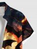 Plus Size Pumpkin Lantern Bat Glitter Moon Print Halloween Button Pocket Shirt For Men -  
