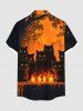 Plus Size Candle Cat Tree Print Halloween Button Pocket Shirt For Men -  