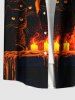 Plus Size Candle Cat Tree Print Halloween Button Pocket Shirt For Men -  