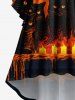 Plus Size Cat Candle Tree Print Halloween Ruched High Low Asymmetric Dress -  
