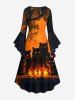 Plus Size Cat Candle Tree Print Halloween Ruched High Low Asymmetric Dress -  