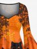 Plus Size Cat Candle Tree Print Halloween Ruched High Low Asymmetric Dress -  