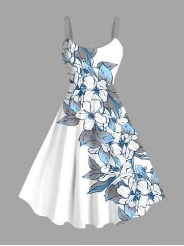 Plus Size Flowers Leaf Tropical Print Hawaii Tank Dress