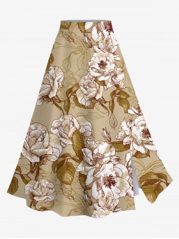 Plus Size Flowers Leaf Print Split Hawaii Skirt