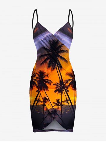 Plus Size Coconut Tree Ombre Sunset Print Hawaii Convertible Beach Cover Up - ORANGE - 4X