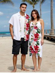Hibiscus Flowers Tropical Leaf Print Plus Size Matching Hawaii Beach Outfit For Couples -  