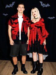 Halloween Ombre Bat Castle Print Plus Size Matching Outfit For Couples -  