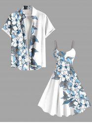 Flowers Leaf Tropical Print Plus Size Matching Hawaii Beach Outfit For Couples -  