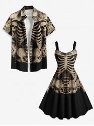 Halloween Skulls Skeleton Print Plus Size Matching Outfit For Couples -  