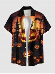 Chemise grande taille à boutons et poches pour homme, motif citrouille, lanterne, chauve-souris, lune, château, Halloween - Orange 3XL