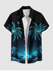 Chemise hawaïenne grande taille à imprimé cocotier, lune, galaxie, boutons et poches pour homme - Noir 3XL
