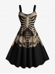 Plus Size Halloween Skulls Skeleton Print Tank Dress -  