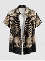 Plus Size Halloween Skulls Skeleton Print Buttons Pocket Shirt For Men -  