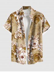 Plus Size Flowers Leaf Print Buttons Pocket Hawaii Shirt For Men -  