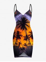 Plus Size Coconut Tree Ombre Sunset Print Hawaii Convertible Beach Cover Up -  