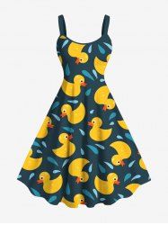 Robe débardeur trapèze hawaïenne grande taille à imprimé canard mignon - Bleu profond S