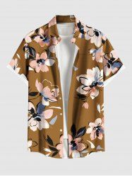 Plus Size Flower Leaf Print Hawaii Button Pocket Shirt For Men -  