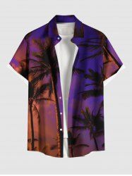 Plus Size Coconut Tree Ombre Sky Print Hawaii Button Pocket Shirt For Men -  