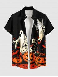 Chemise grande taille à imprimé citrouille, fantôme, chauve-souris, arbre, boutonnée, pour homme, Halloween - Noir 3XL