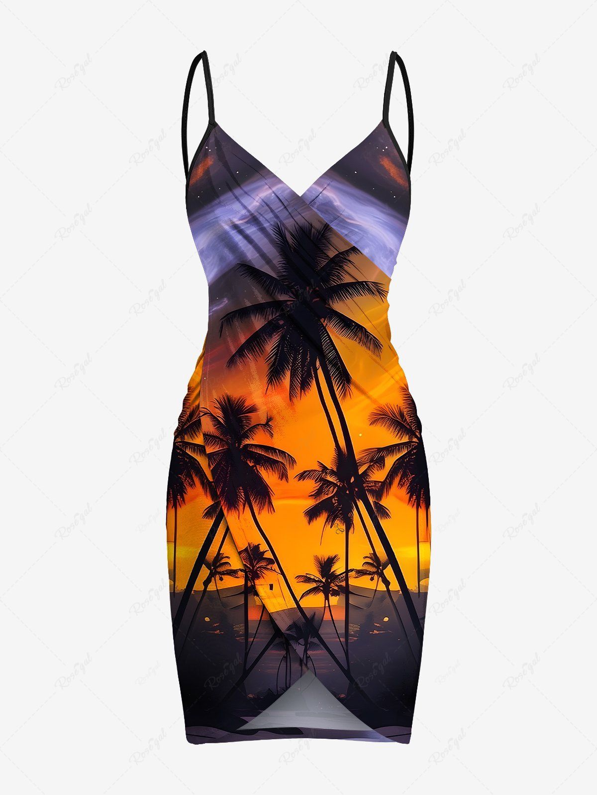 Buy Plus Size Coconut Tree Ombre Sunset Print Hawaii Convertible Beach Cover Up  