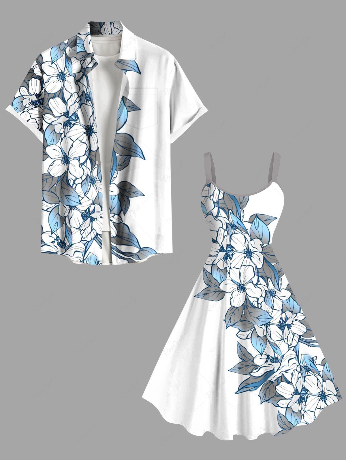 Best Flowers Leaf Tropical Print Plus Size Matching Hawaii Beach Outfit For Couples  