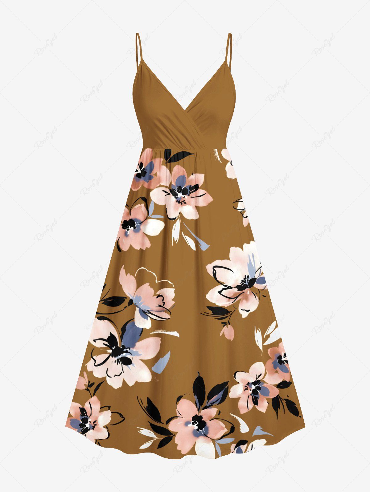 Robe caraco trapèze à imprimé floral et feuilles grande taille, style hawaïen Bleu profond XXS