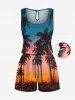 Matching Hawaii Shirt and Romper Plus Size Beach Outfit Coconut Tree Ombre Sky Oil Painting Printed for Couples -  