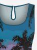 Matching Hawaii Shirt and Romper Plus Size Beach Outfit Coconut Tree Ombre Sky Oil Painting Printed for Couples -  