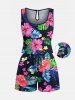Matching Hawaii Shirt and Romper Plus Size Beach Outfit Tropical Leaf Hibiscus Flower Print For Couples -  