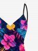 Tenue de plage hawaïenne assortie grande taille à imprimé feuilles tropicales et fleurs d'hibiscus pour couples - Bleu profond 