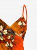 Tenue de plage hawaïenne assortie grande taille à imprimé feuilles et fleurs d'hibiscus pour couples - Orange 
