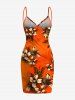 Tenue de plage hawaïenne assortie grande taille à imprimé feuilles et fleurs d'hibiscus pour couples - Orange 