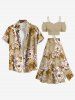 Flowers Leaf Print Plus Size Matching Hawaii Beach Outfit For Couples -  