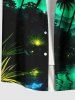 Plus Size Coconut Tree Mountain Ombre River Glitter 3D Print Buttons Pocket Hawaii Shirt For Men -  