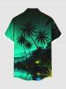 Plus Size Coconut Tree Mountain Ombre River Glitter 3D Print Buttons Pocket Hawaii Shirt For Men -  