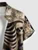 Plus Size Halloween Skulls Skeleton Print Buttons Pocket Shirt For Men -  