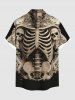 Chemise grande taille à boutons et poches pour homme, motif squelette et crânes d'Halloween - Noir 4XL
