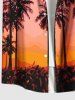 Plus Size Coconut Tree Ombre Sky Oil Painting Print Buttons Pocket Hawaii Shirt For Men -  