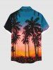 Plus Size Coconut Tree Ombre Sky Oil Painting Print Buttons Pocket Hawaii Shirt For Men -  