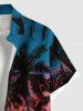 Plus Size Coconut Tree Ombre Sky Oil Painting Print Buttons Pocket Hawaii Shirt For Men -  