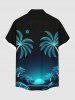 Chemise hawaïenne grande taille à imprimé cocotier, lune, galaxie, boutons et poches pour homme - Noir 3XL
