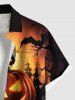 Chemise grande taille à boutons et poches pour homme, motif citrouille, lanterne, chauve-souris, lune, château, Halloween - Orange M