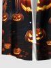 Plus Size Halloween Pumpkin Lantern Bat Moon Castle Print Buttons Pocket Shirt For Men -  