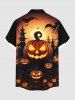 Chemise grande taille à boutons et poches pour homme, motif citrouille, lanterne, chauve-souris, lune, château, Halloween - Orange 4XL